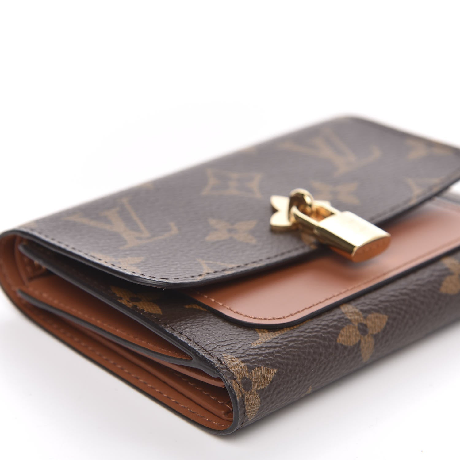 Louis Vuitton Monogram Flower Lock Compact Wallet Caramel 8 of 10