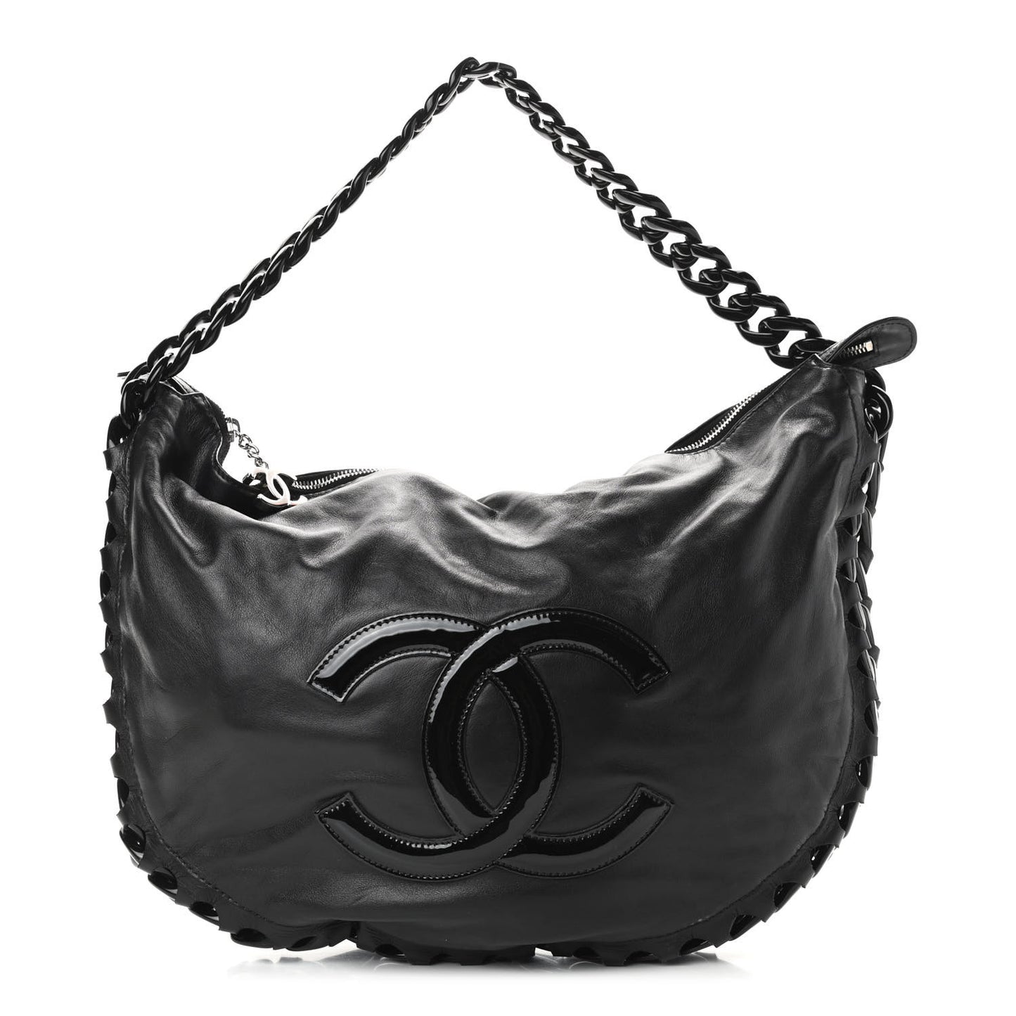 Calfskin Modern Chain Rhodoid Hobo Black