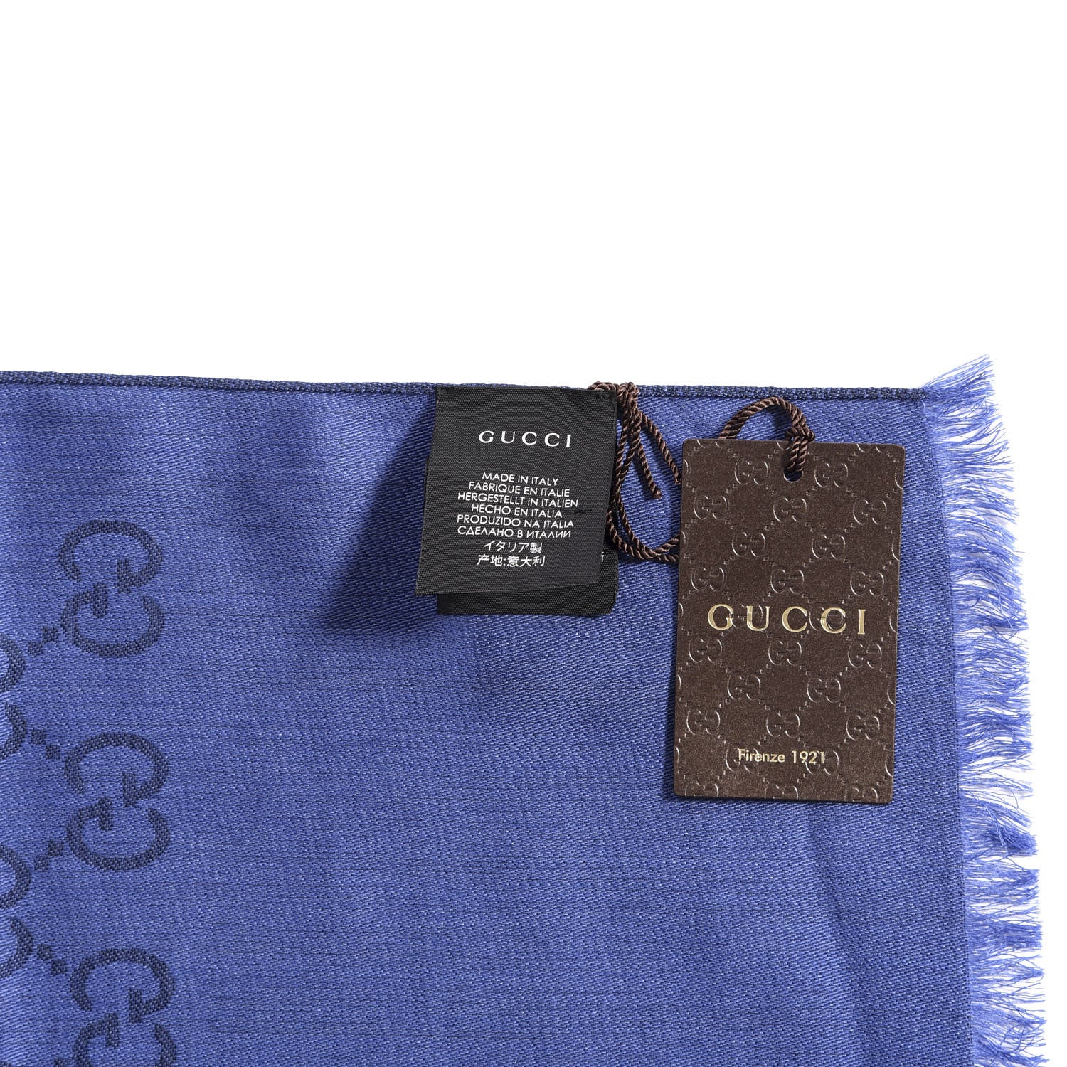 Gucci Wool Silk GG Monogram GGNat Scarf Blue 4 of 4