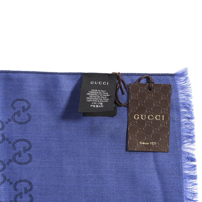 Gucci Wool Silk GG Monogram GGNat Scarf Blue 4 of 4