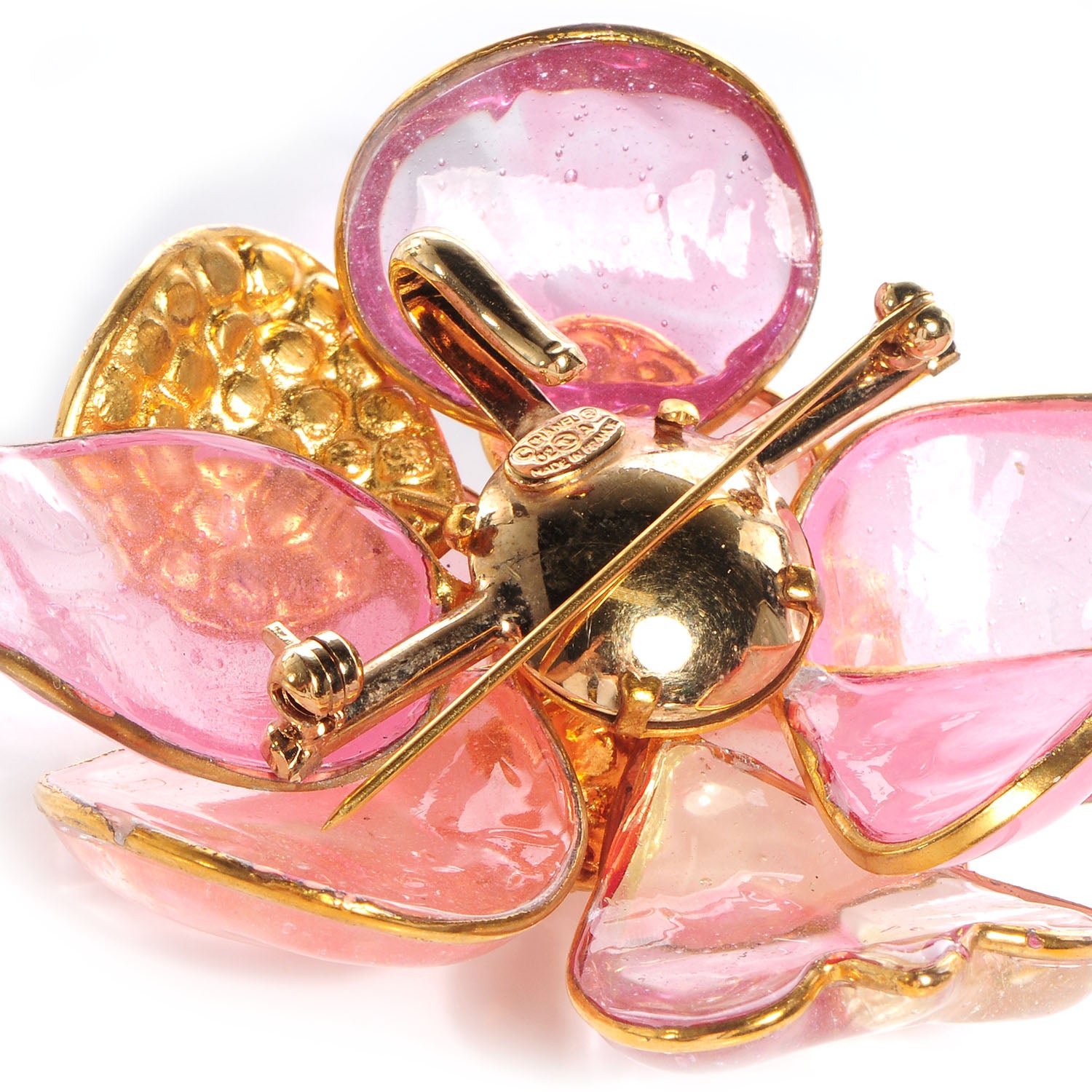 Chanel Gripoix Poured Glass Crystal Camellia Brooch Gold 3 of 5