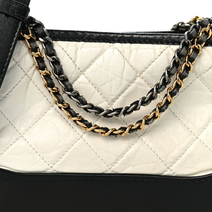 Chanel Aged Calfskin Quilted Small Gabrielle Hobo Black White 8 of 11