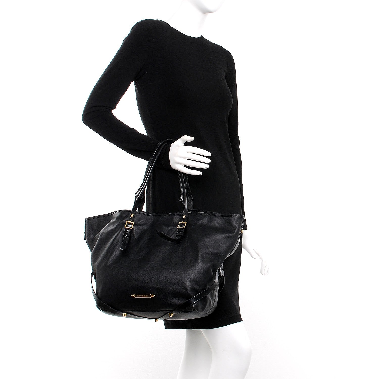 Burberry Lambskin Medium East West Tote Black 2 of 8