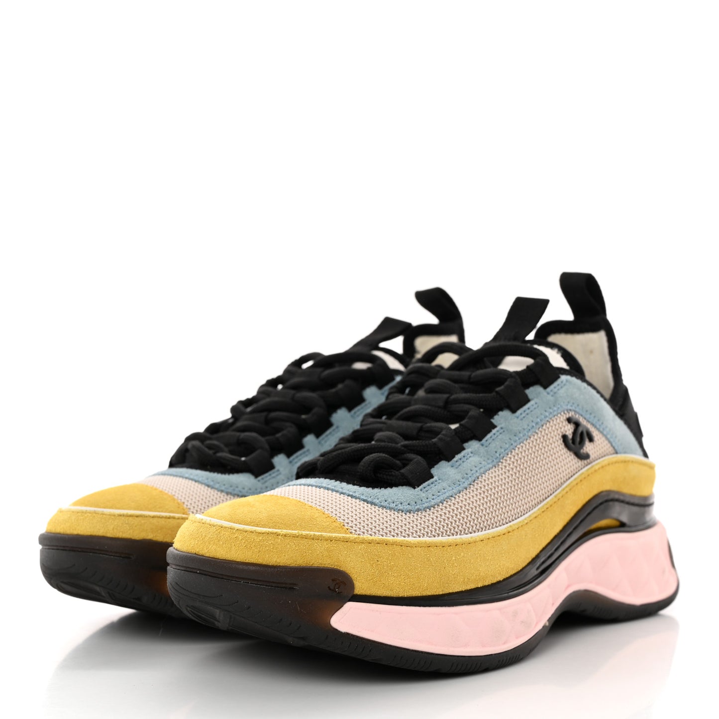 Suede Calfskin Mixed Fibers CC Sneakers 36 Beige Yellow Light Blue