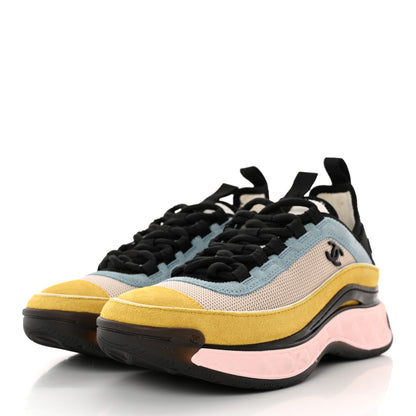 Chanel Suede Calfskin Mixed Fibers CC Sneakers 36 Beige Yellow Light Blue 3 of 11