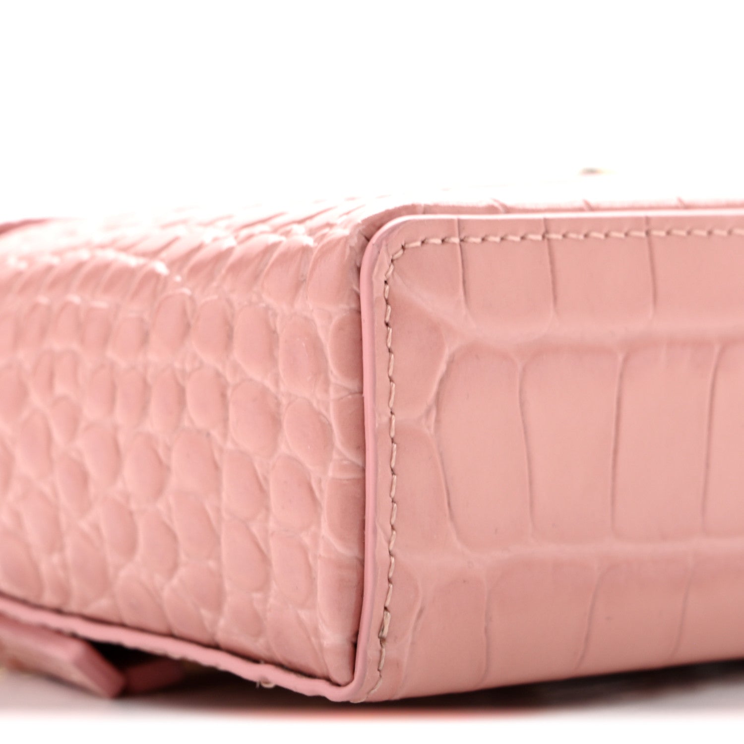 Chanel Calfskin Crocodile Embossed Crococo Top Handle Slim Vanity Case With Chain Light Pink 9 of 12