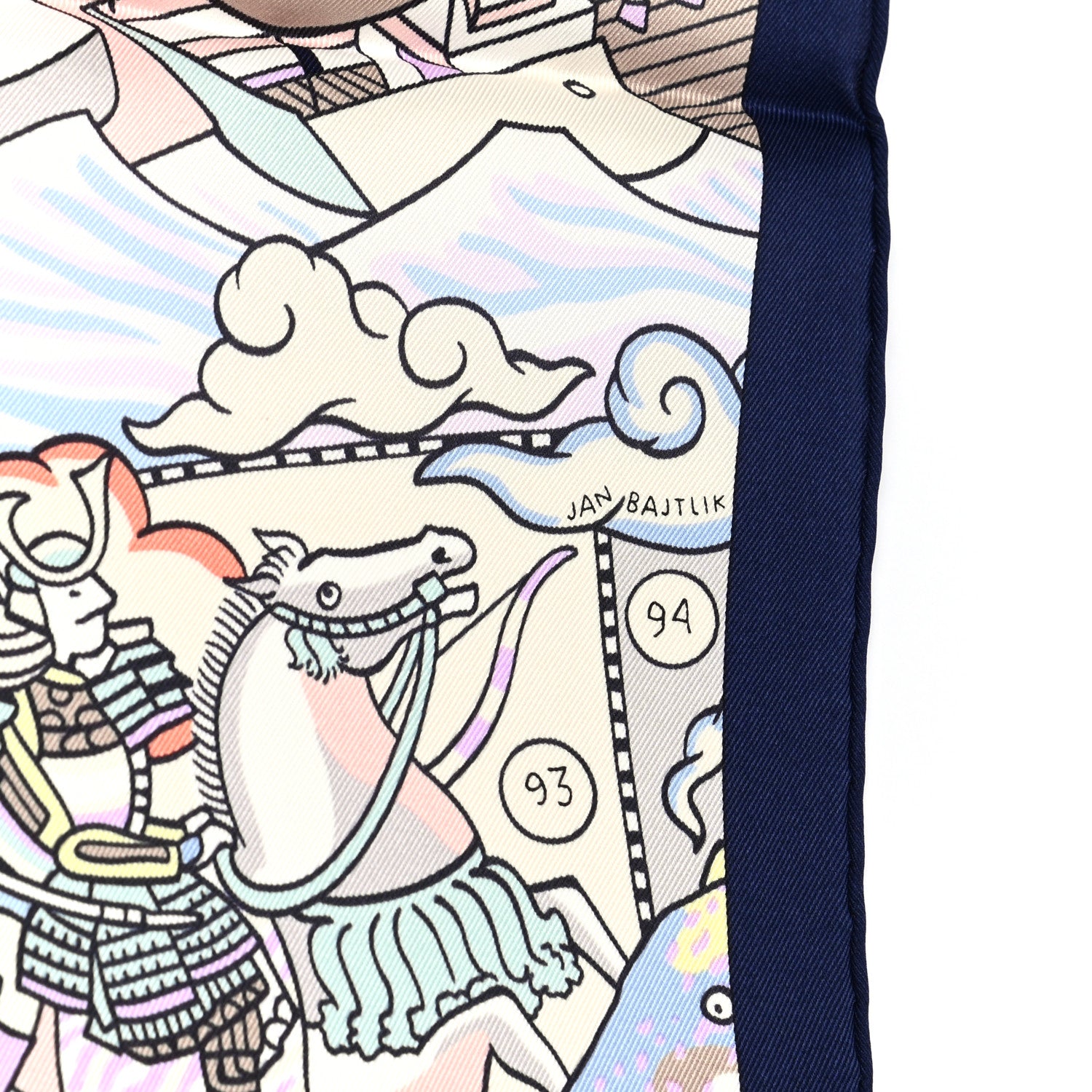 Hermes Silk L'Epopee D' Hermes Detail Scarf 70 Marine Fonce Saumon 3 of 5