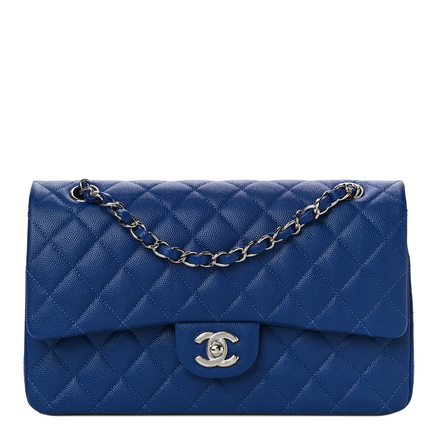 Caviar Quilted Medium Double Flap Blue