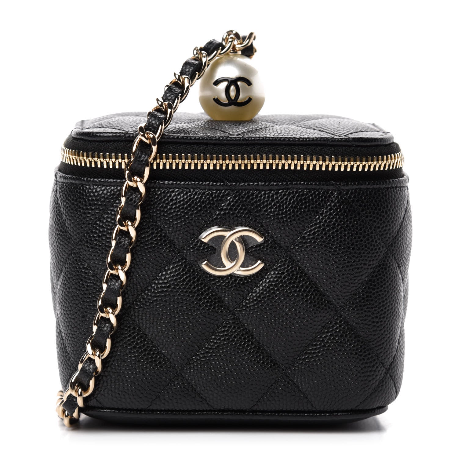 Chanel Caviar Quilted Mini Pearl On Top Vanity Case With Chain Black 1 of 11