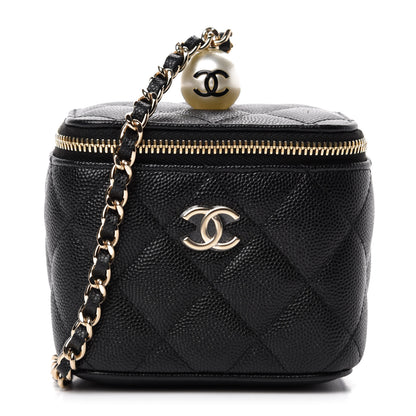 Chanel Caviar Quilted Mini Pearl On Top Vanity Case With Chain Black 1 of 11
