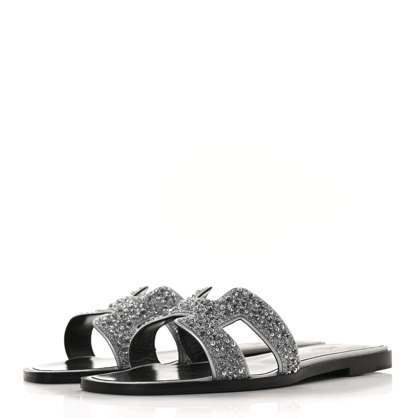 Velvet Goatskin Crystal Beads Oran Sandals 37.5 Gris Argente