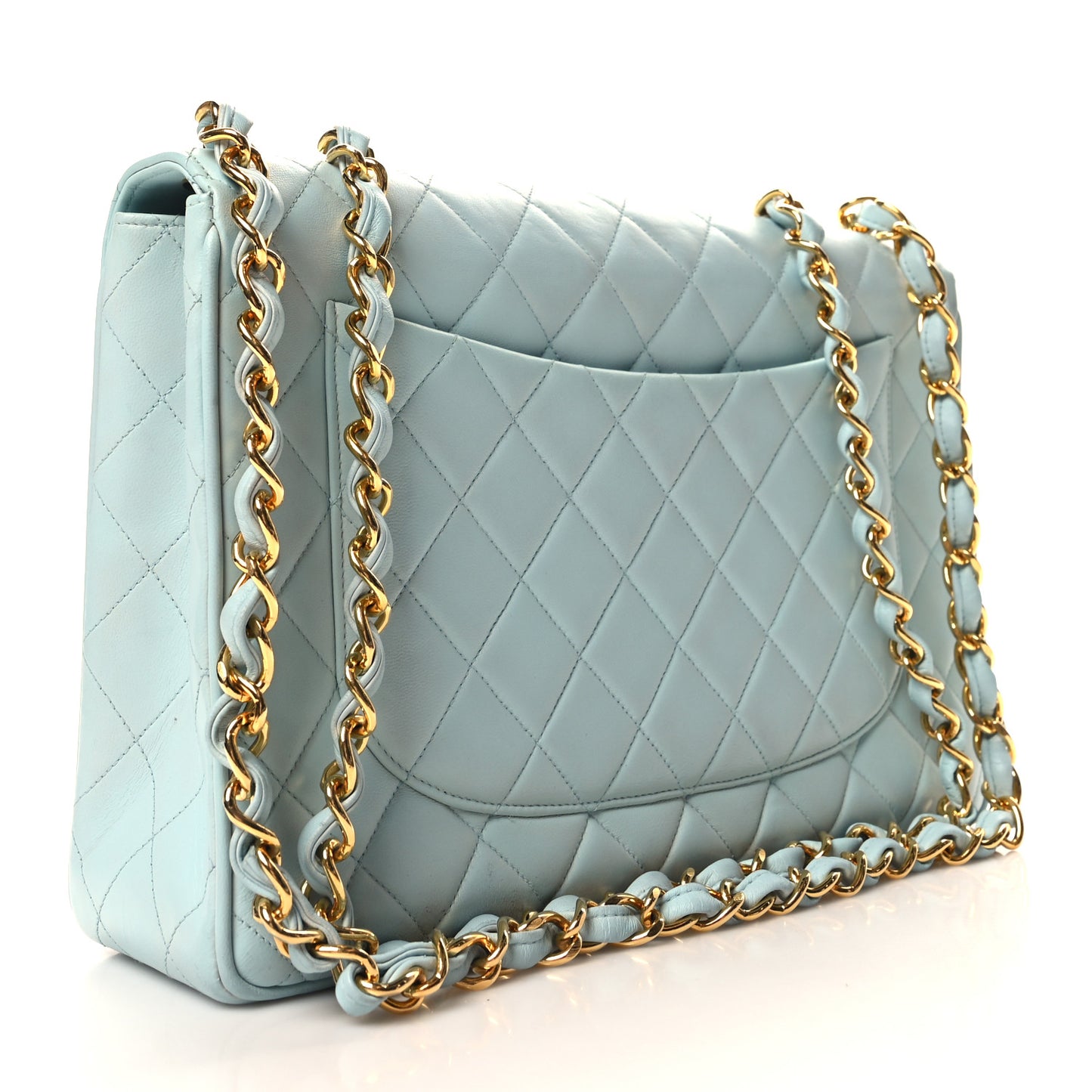 Lambskin Quilted Jumbo Single Flap Light Blue