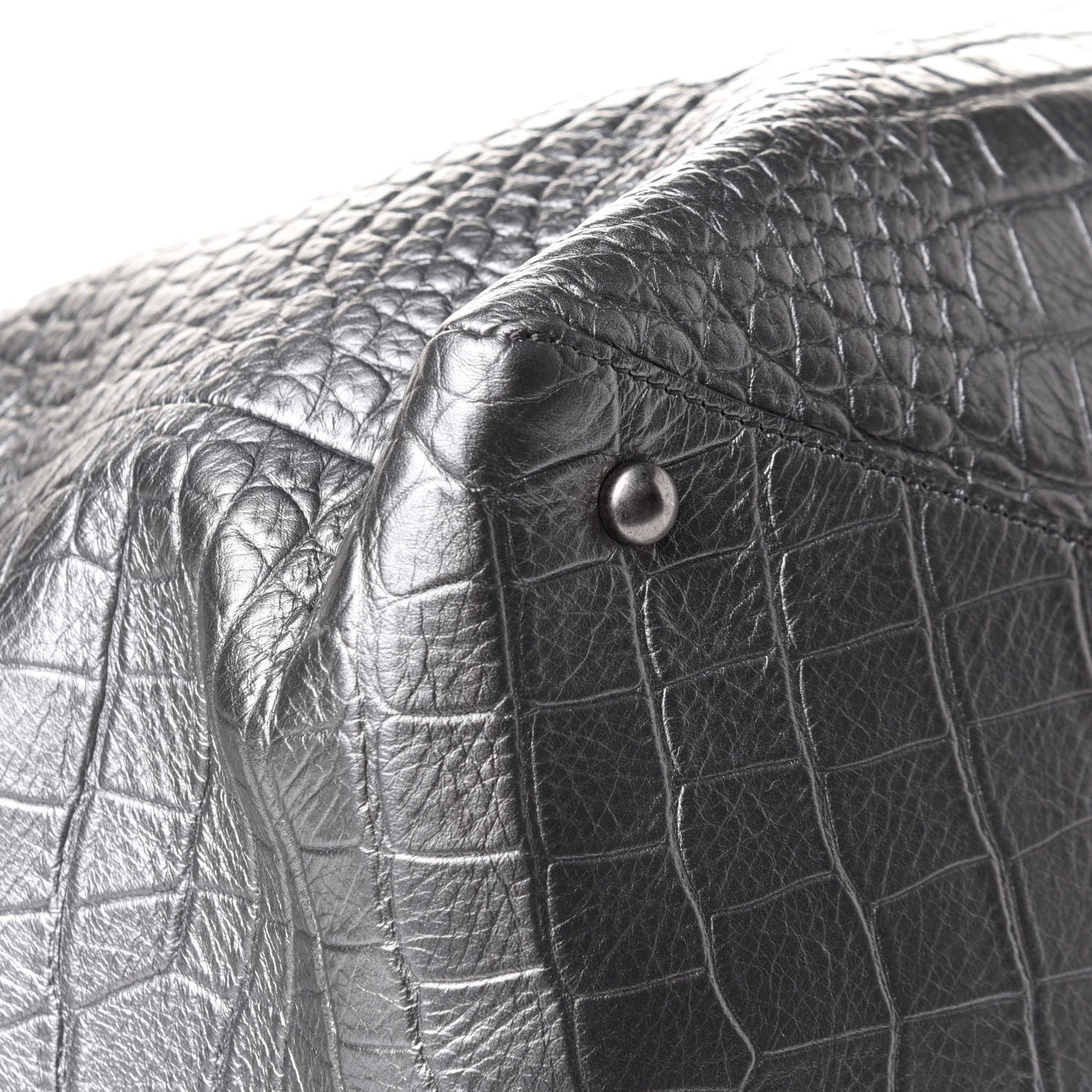 Chanel Calfskin Crocodile Embossed Large Shopping Tote Silver 8 of 11