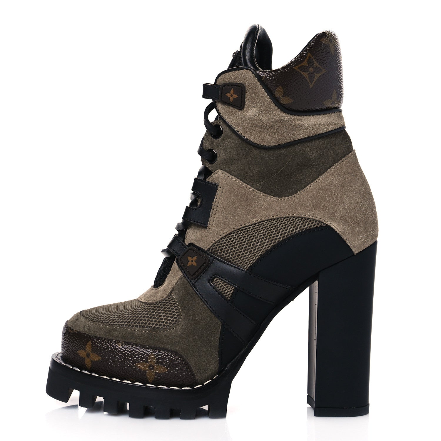 Louis Vuitton Suede Calfskin Monogram Star Trail Ankle Boots 35 Khaki 1 of 8