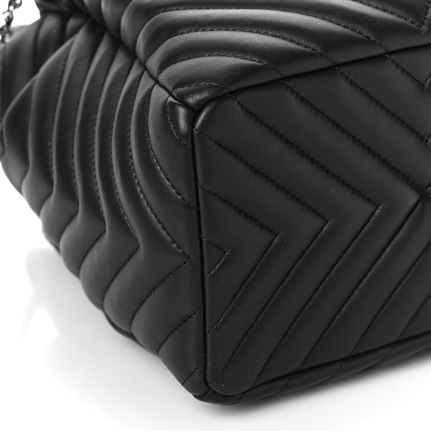 Lambskin Chevron Small Urban Spirit Drawstring Bag Black