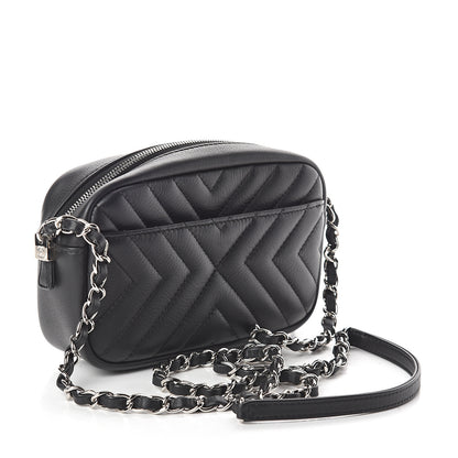 Chanel Calfskin Diagonal Chevron Quilted Tassel Camera Case Black 2 of 9