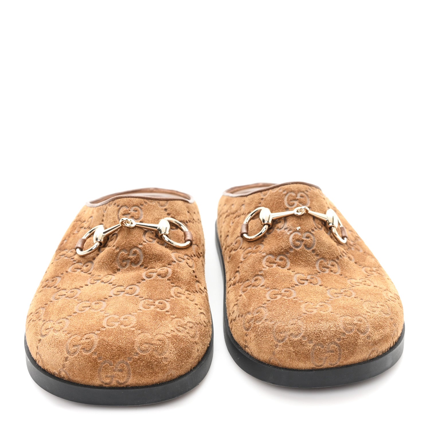 Gucci Suede GG Guccissima Womens Horsebit Mules 38 Brown 1839400