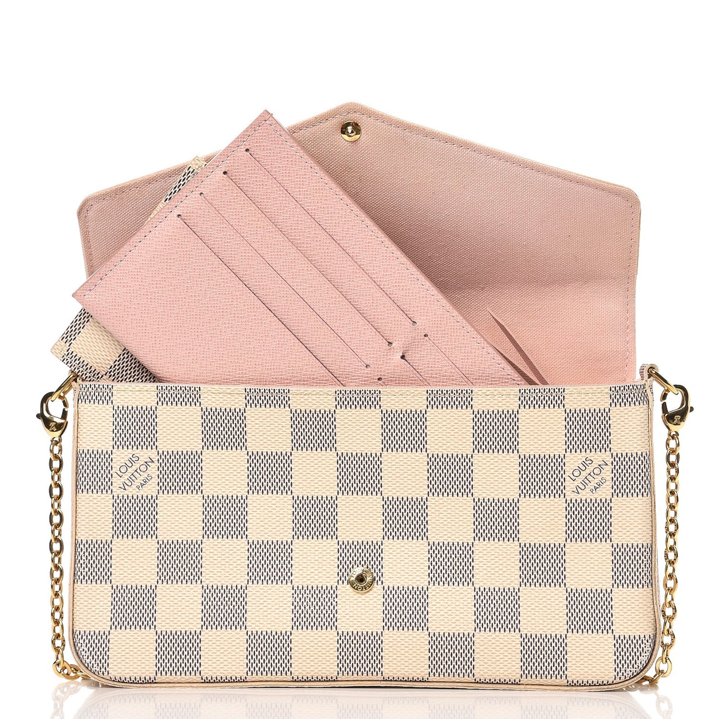 Damier Azur Pochette Felicie Chain Wallet Rose Ballerine