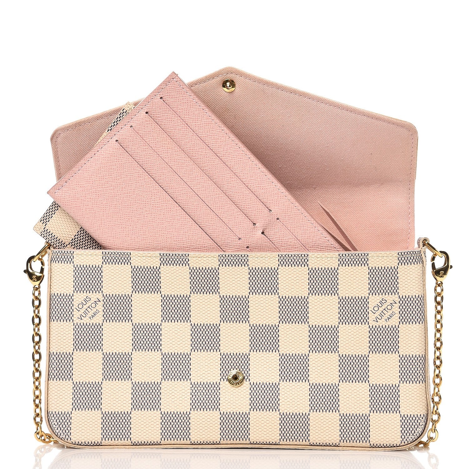 Louis Vuitton Damier Azur Pochette Felicie Chain Wallet Rose Ballerine 6 of 12