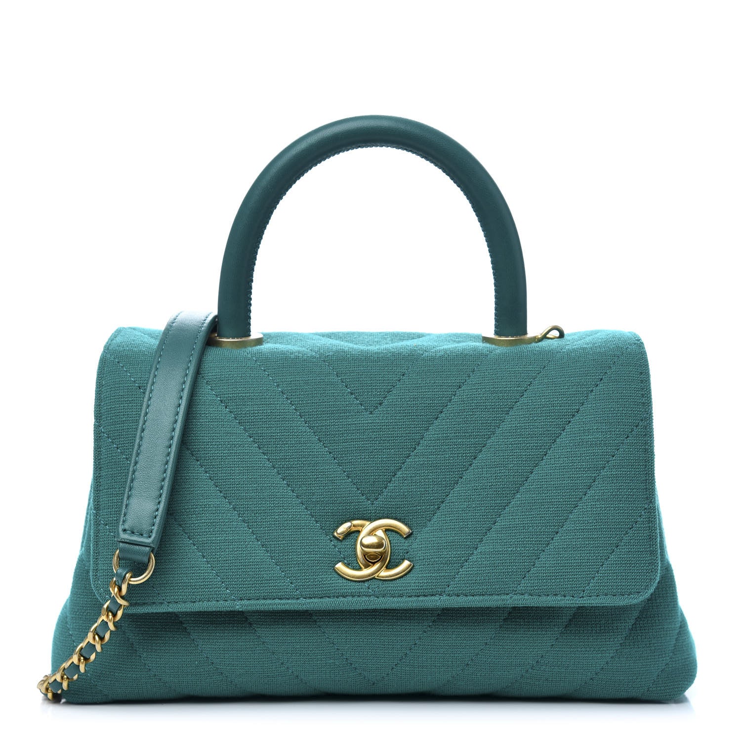 Chanel Jersey Chevron Quilted Mini Coco Handle Flap Green 1 of 9