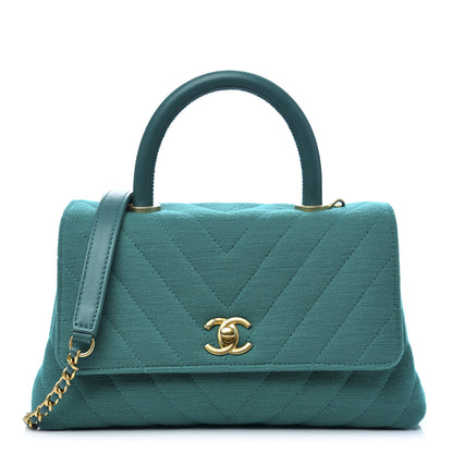Chanel Jersey Chevron Quilted Mini Coco Handle Flap Green 1 of 9