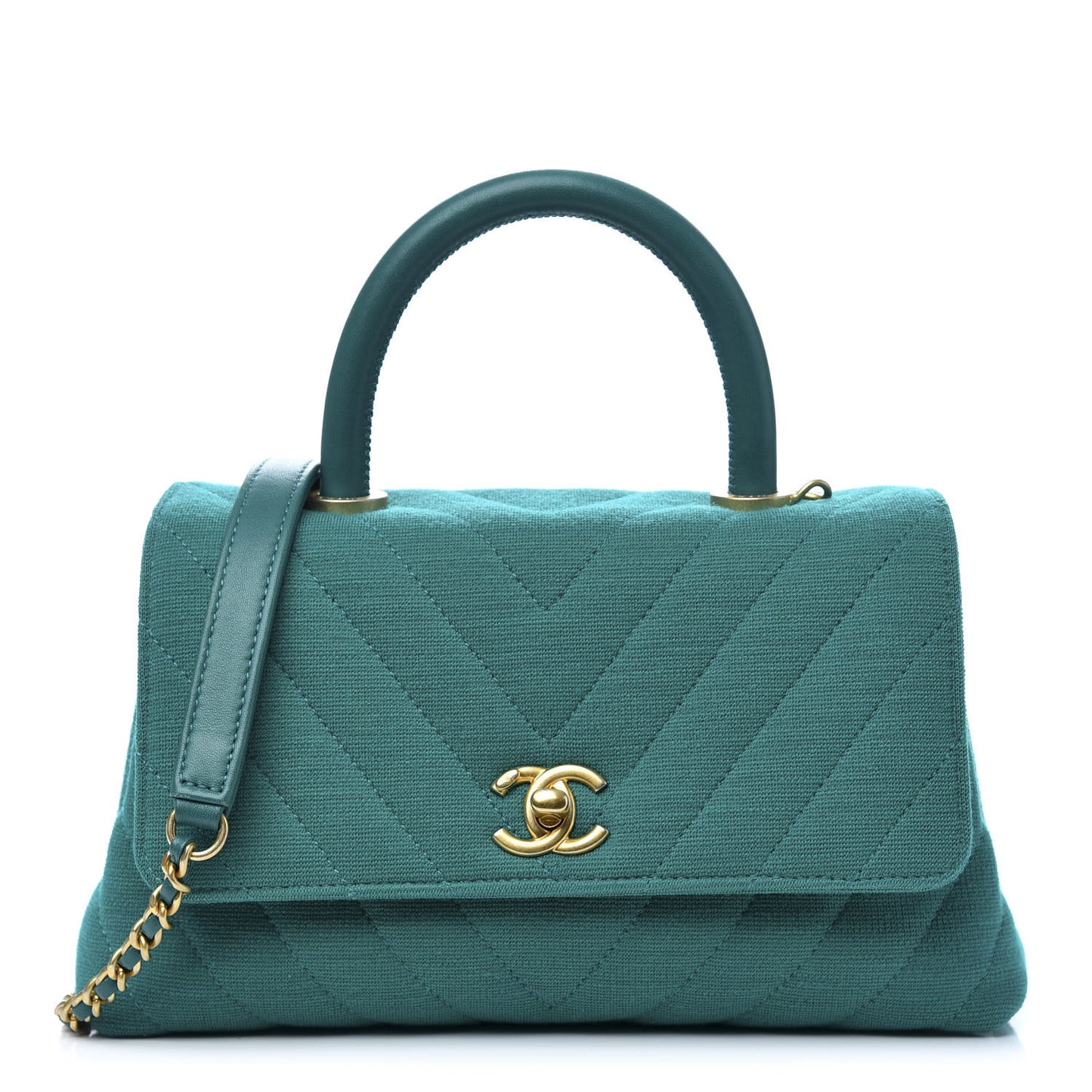 Jersey Chevron Quilted Mini Coco Handle Flap Green