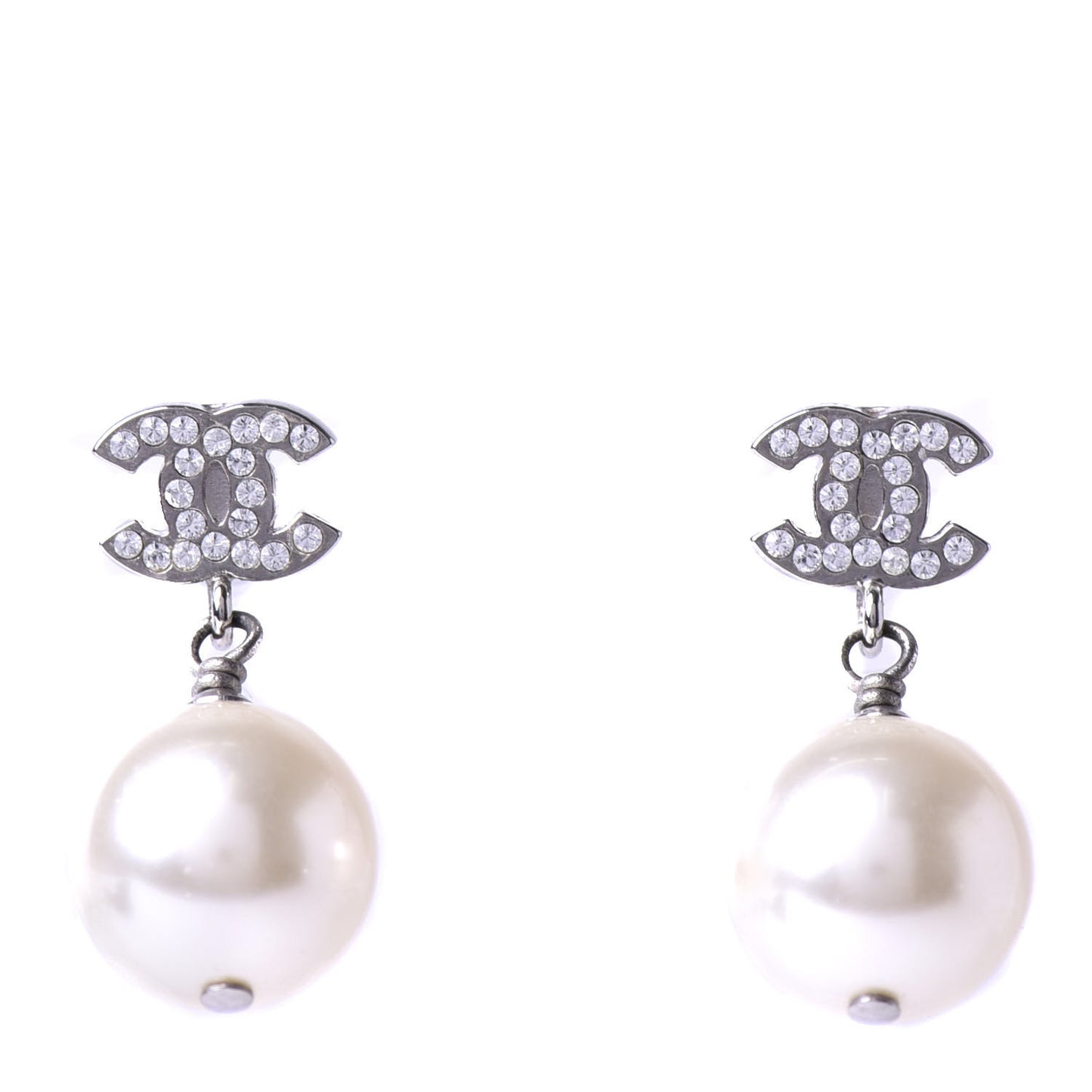 Crystal Pearl CC Drop Earrings Gold
