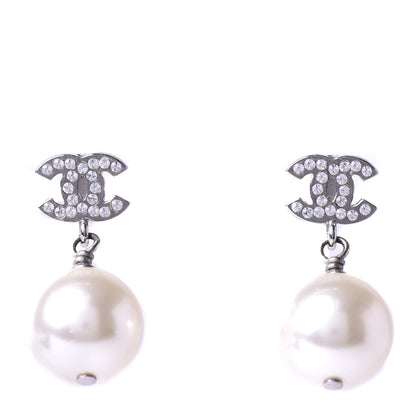 Chanel Crystal Pearl CC Drop Earrings Gold 1 of 5