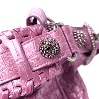 Balenciaga Metallic Extra Supple Calfskin Crystal Crocodile Embossed Small Le Cagole Shoulder Bag Pink 11 of 11