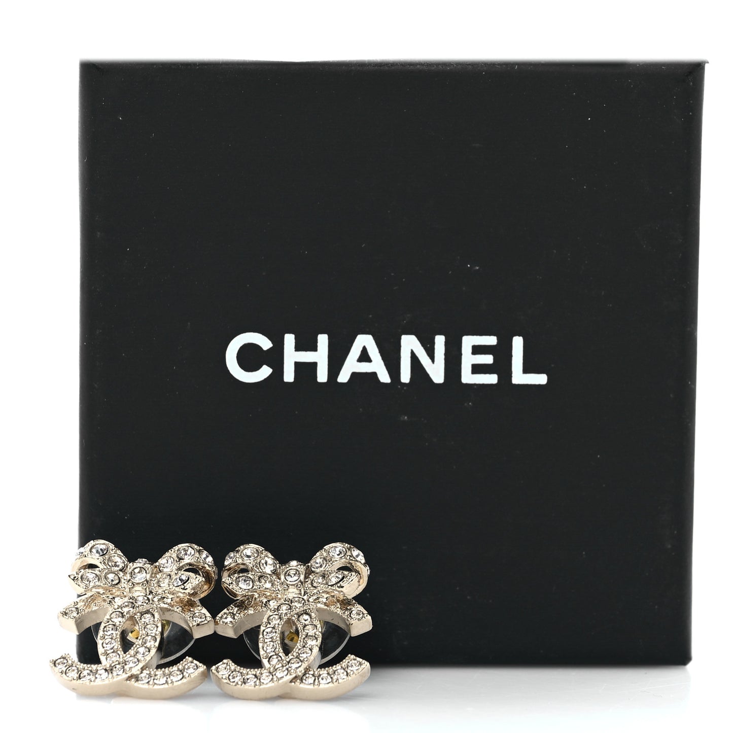 Crystal CC Bow Dangle Earrings Gold