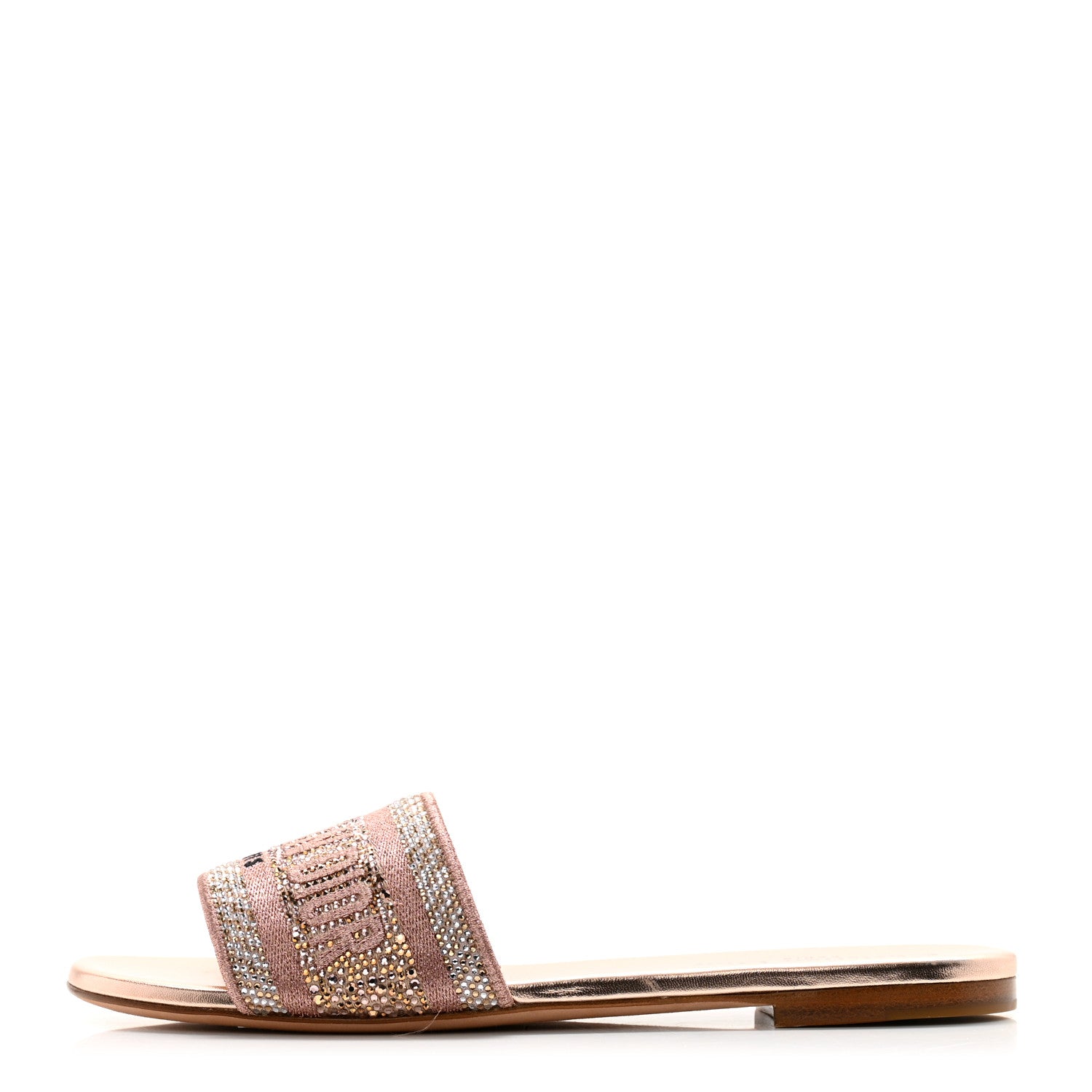 Christian Dior Cotton Laminated Calfskin Strass Embroidered Dway Slide Sandals 37.5 Rose Des Vents 1 of 11