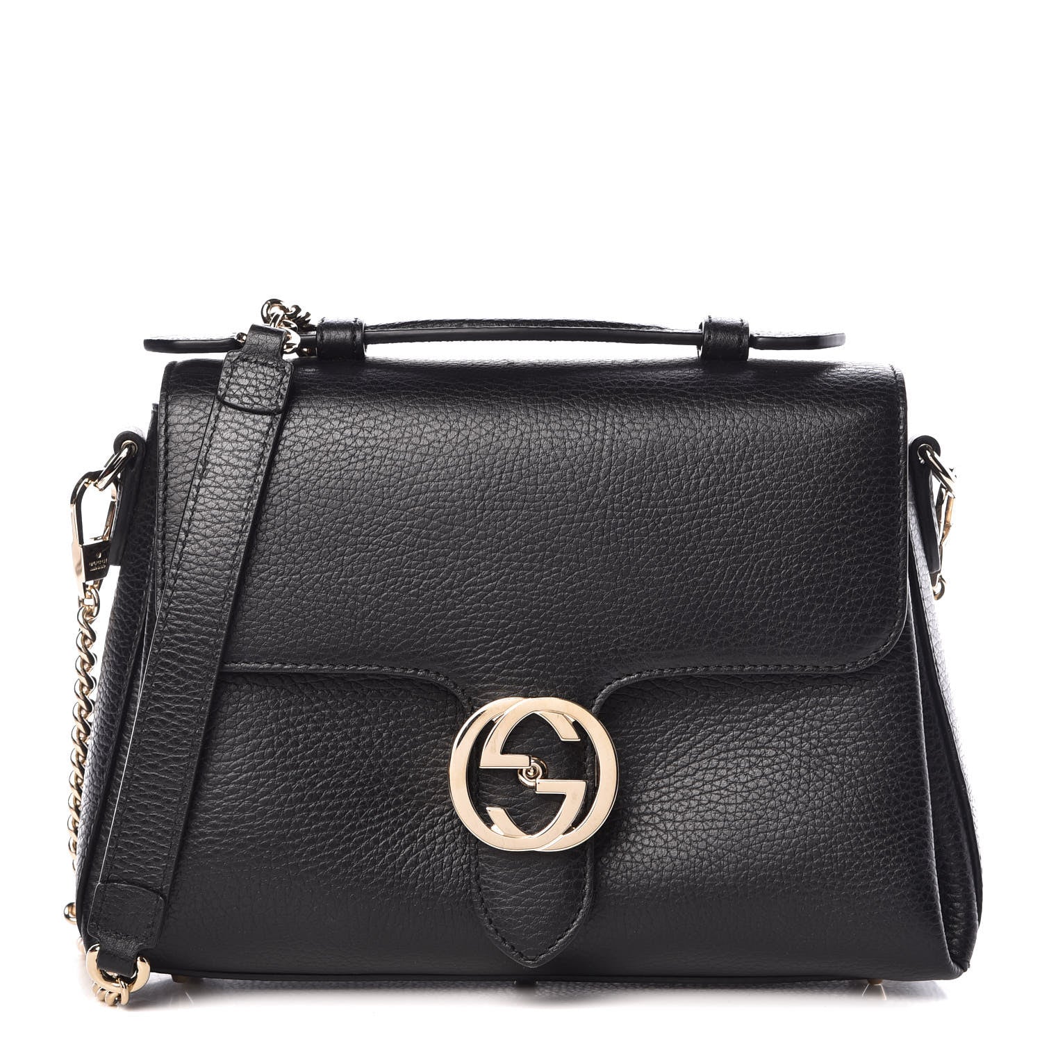 Gucci Dollar Calfskin Interlocking G Top Handle Shoulder Bag Black 1 of 9