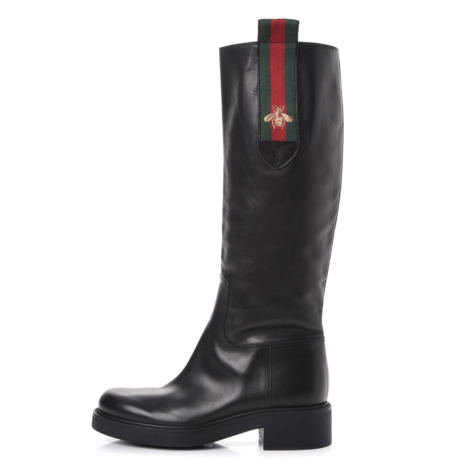 Gucci Calfskin Web Bee Riding Boot 36 Black 1 of 9
