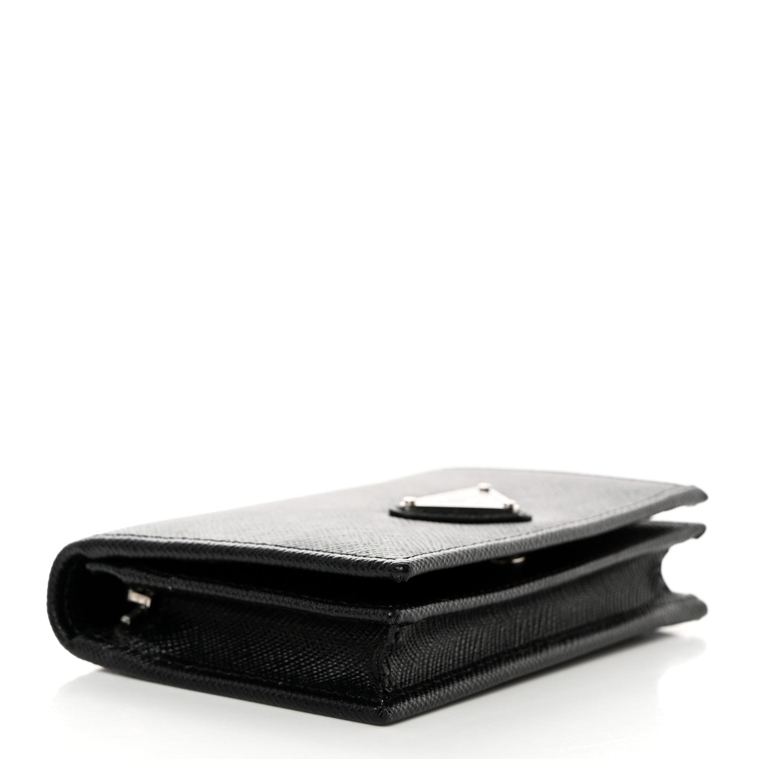 Prada Saffiano Triangle Bi-Fold Card Holder Wallet Black 4 of 7