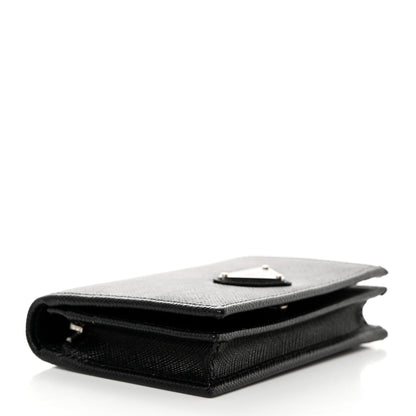 Prada Saffiano Triangle Bi-Fold Card Holder Wallet Black 4 of 7