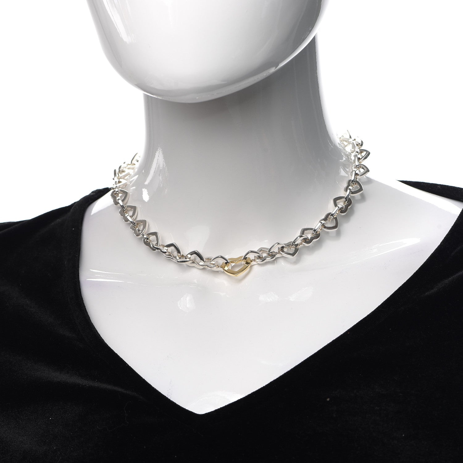 Tiffany Sterling Silver 18K Yellow Gold Heart Link Necklace 2 of 4