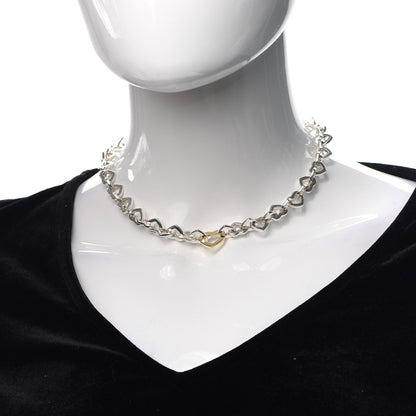 Tiffany Sterling Silver 18K Yellow Gold Heart Link Necklace 2 of 4