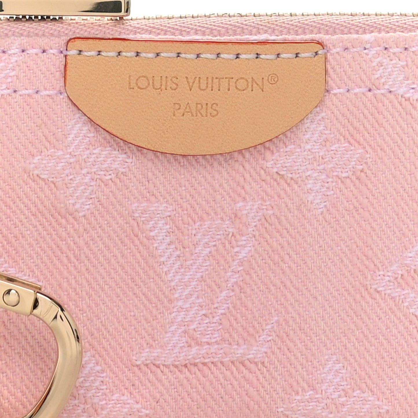 Monogram Denim Key Pouch Washed Pink