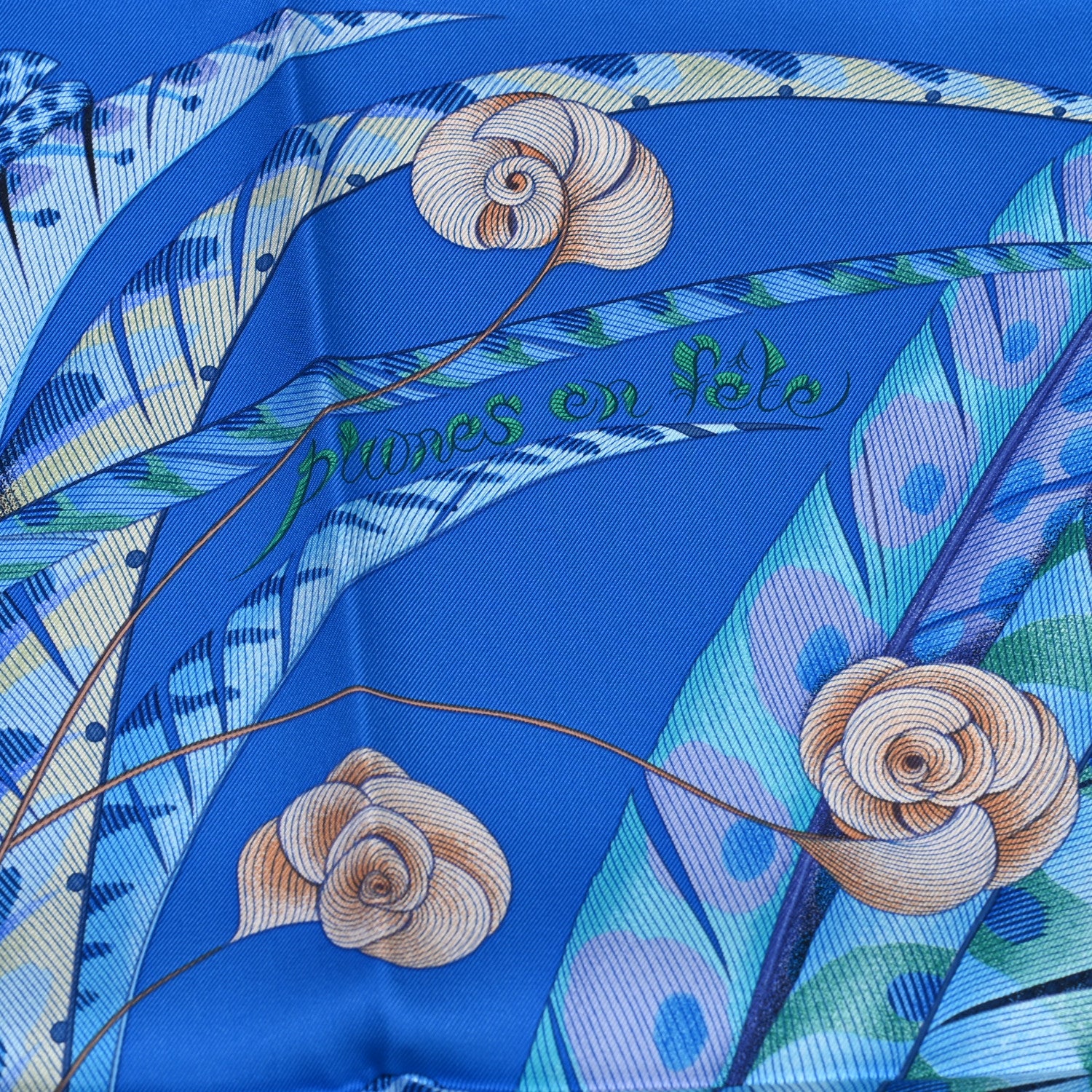 Hermes Silk Plumes En Fete Scarf 90 Bleu Cobalt Turquoise 3 of 6