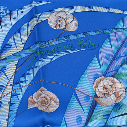 Hermes Silk Plumes En Fete Scarf 90 Bleu Cobalt Turquoise 3 of 6