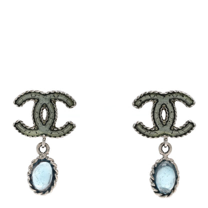 Chanel Resin CC Drop Earrings Blue Silver 1 of 4