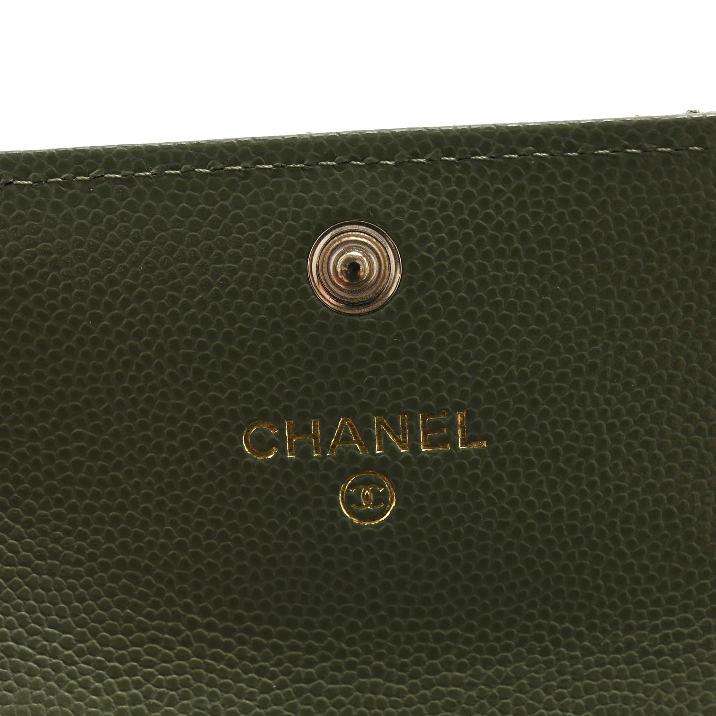 Caviar Quilted CC Glitter Flap Card Holder Khaki