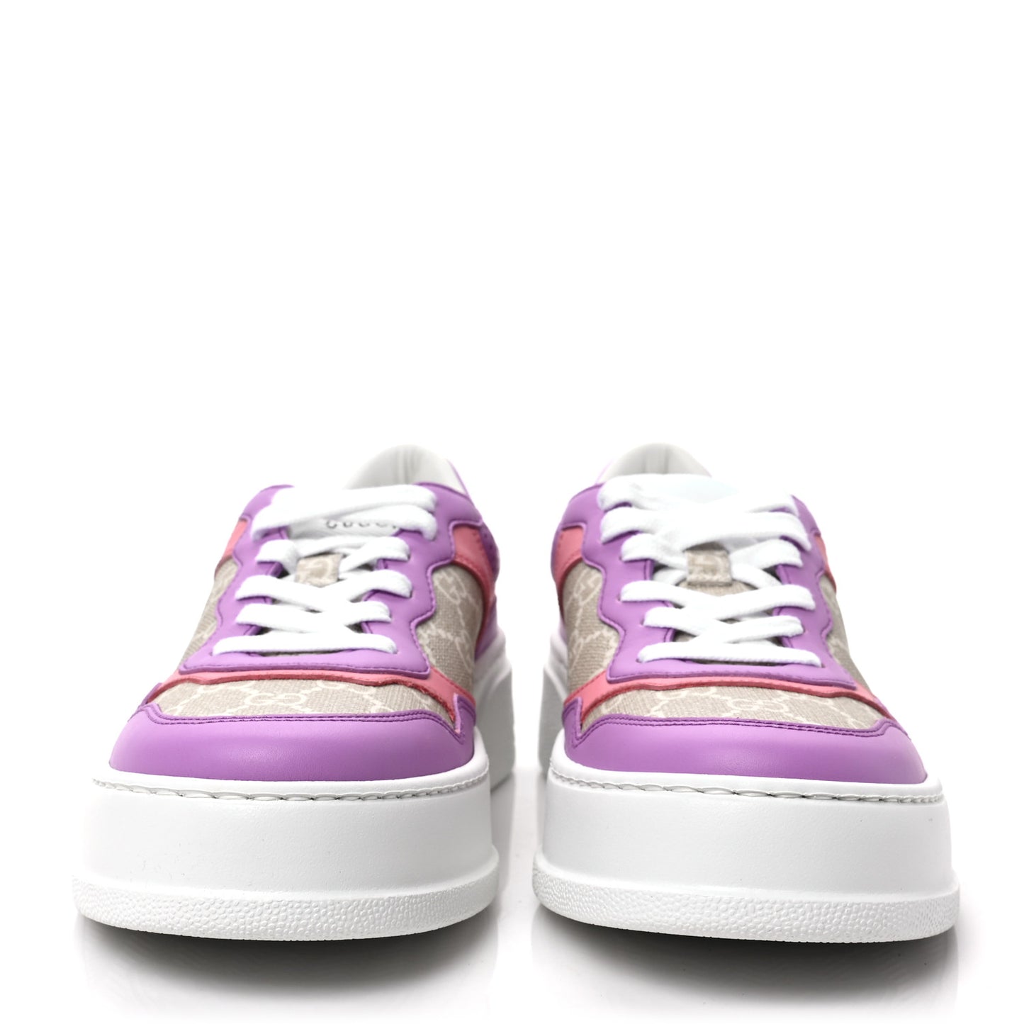 Calfskin GG Supreme Monogram Perforated Womens Platform 55mm Sneakers 38 Wild Cherry Beige Mystic White Bright Purple