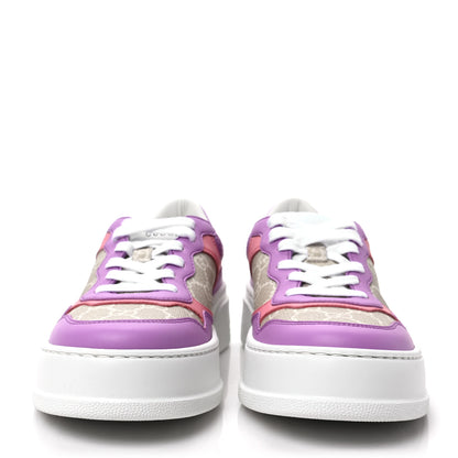 Gucci Calfskin GG Supreme Monogram Perforated Womens Platform 55mm Sneakers 38 Wild Cherry Beige Mystic White Bright Purple 2 of 8