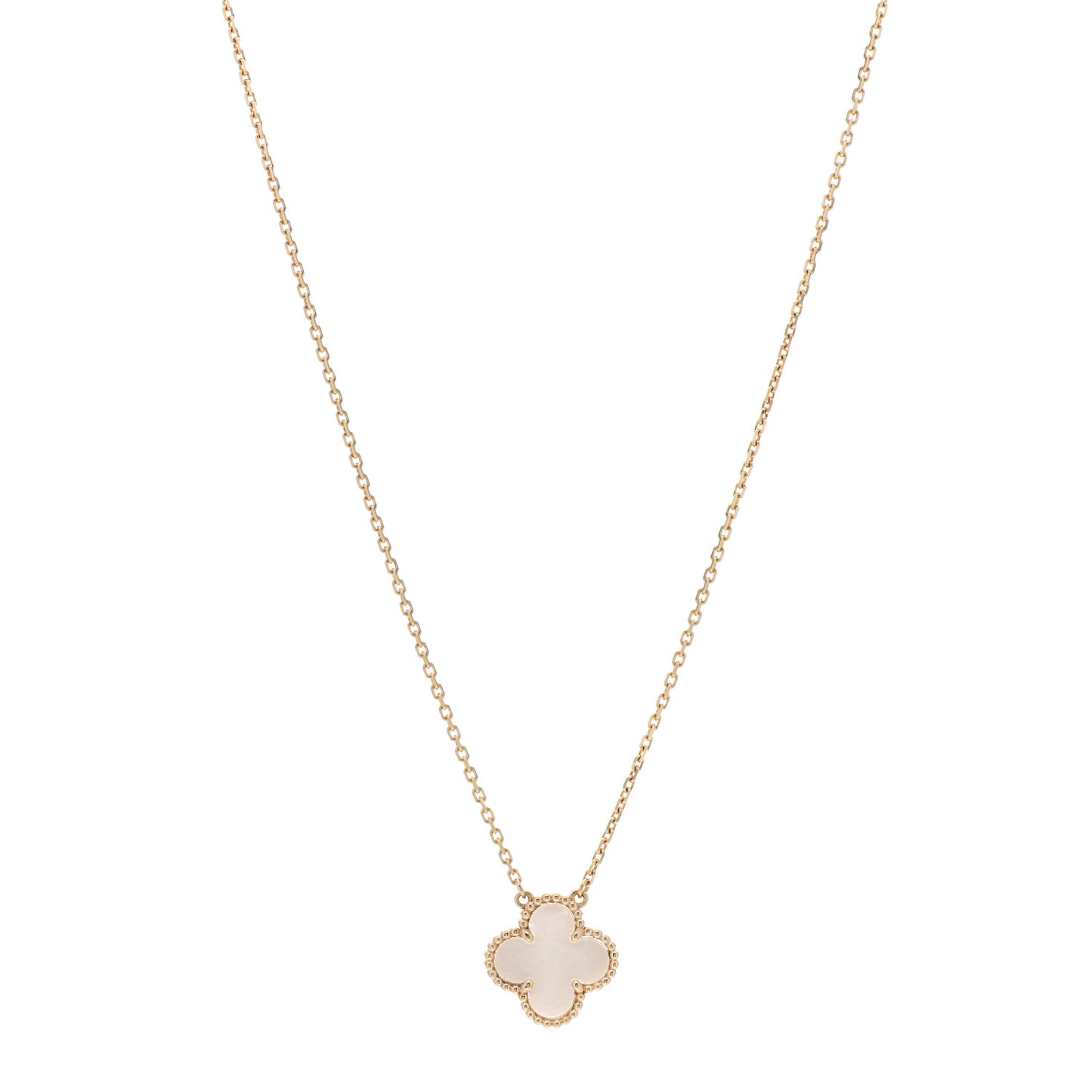 18K Yellow Gold Mother of Pearl Vintage Alhambra Pendant Necklace