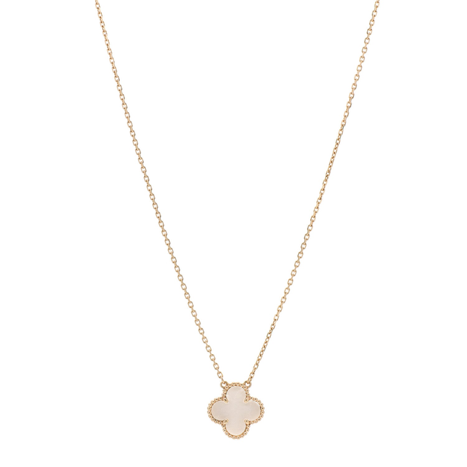 Van Cleef & Arpels 18K Yellow Gold Mother of Pearl Vintage Alhambra Pendant Necklace 1 of 5
