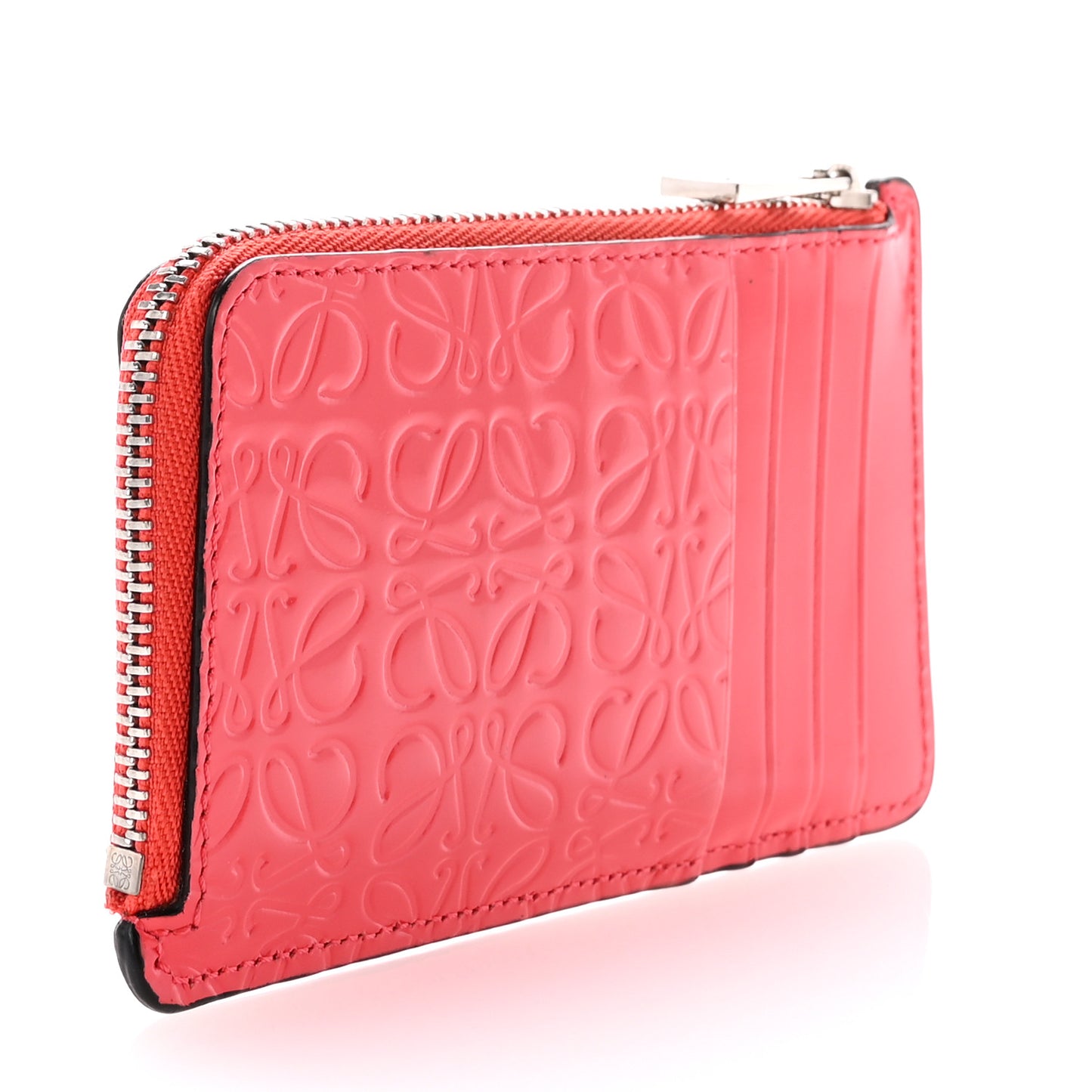 Shiny Calfskin Embossed Repeat Coin Card Holder Pink