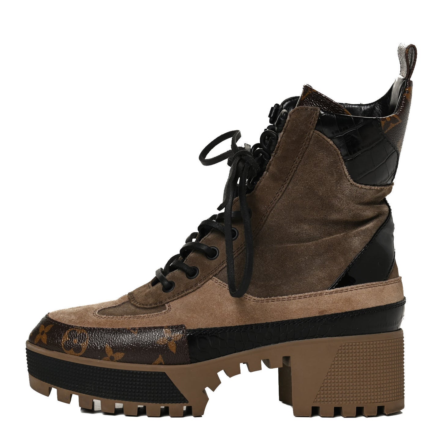 Suede Calfskin Monogram Laureate Platform Desert Boots 37.5 Taupe