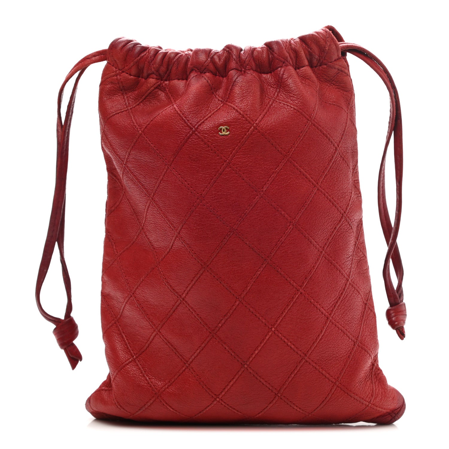 Chanel Lambskin Stitched Drawstring Pouch Bag Red 1 of 11