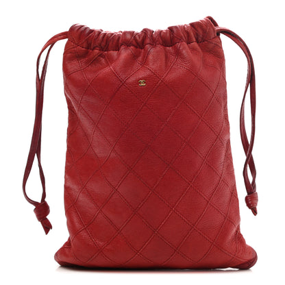 Chanel Lambskin Stitched Drawstring Pouch Bag Red 1 of 11